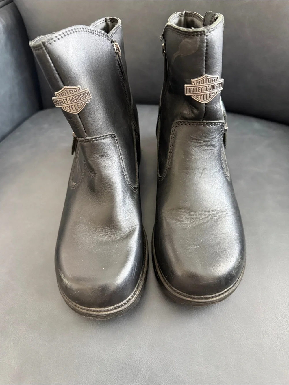 Harley-Davidson Black Leather Short Biker Boots with Shield Emblem